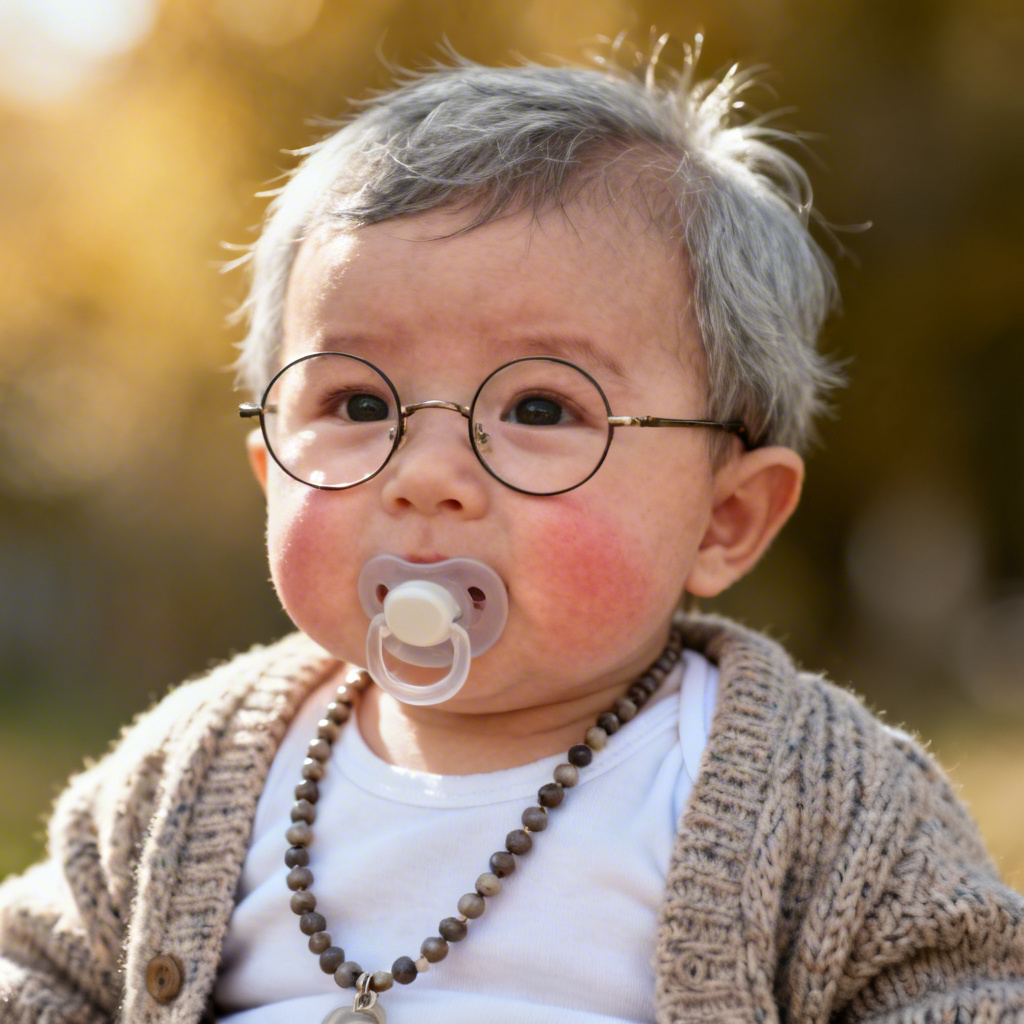 Photoreal baby grandpa in knit cardigan and onesie