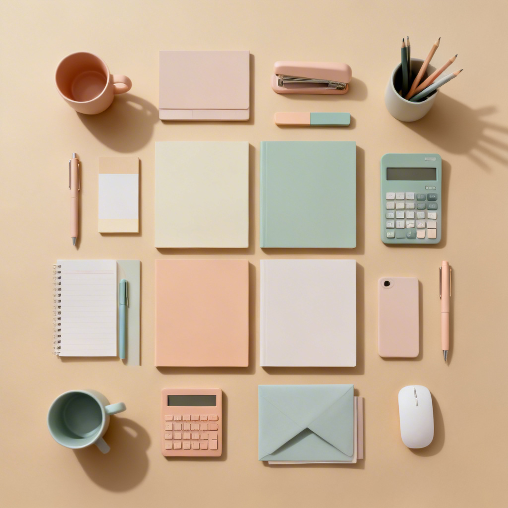 AI generated minimalist flat lay arranged in a symmetric grid