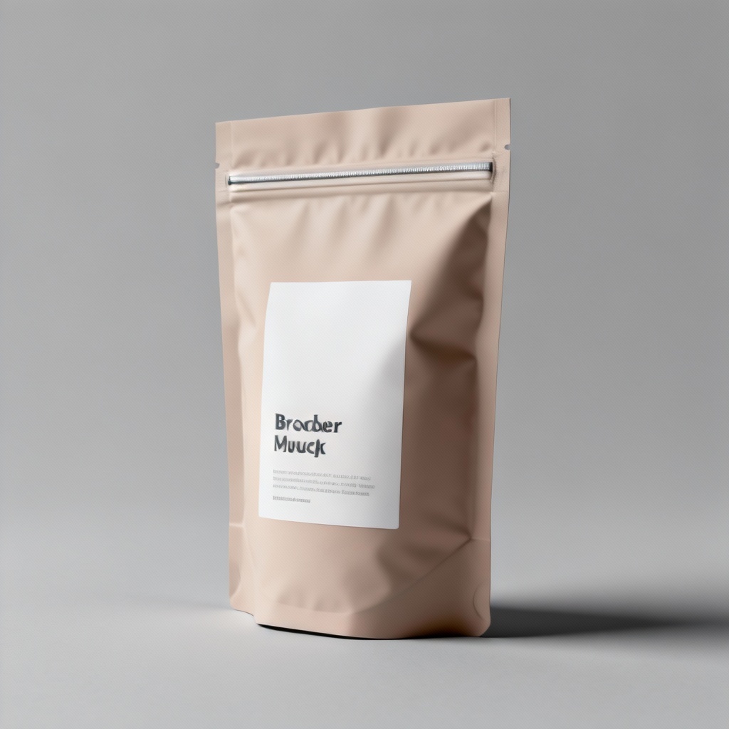 AI basmati rice pouch packaging mockup front three-quarter