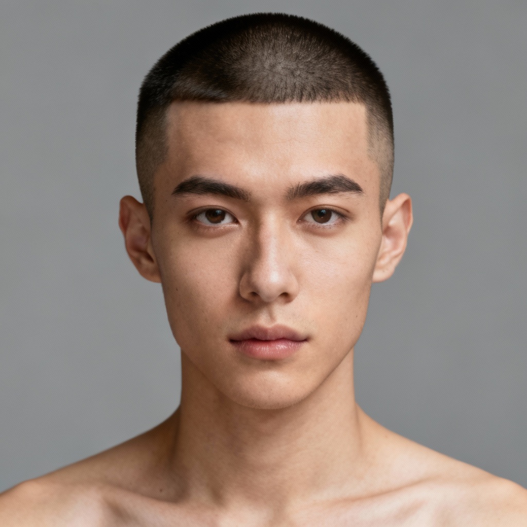 AI Buzz Cut Generator Preview on Neutral Background