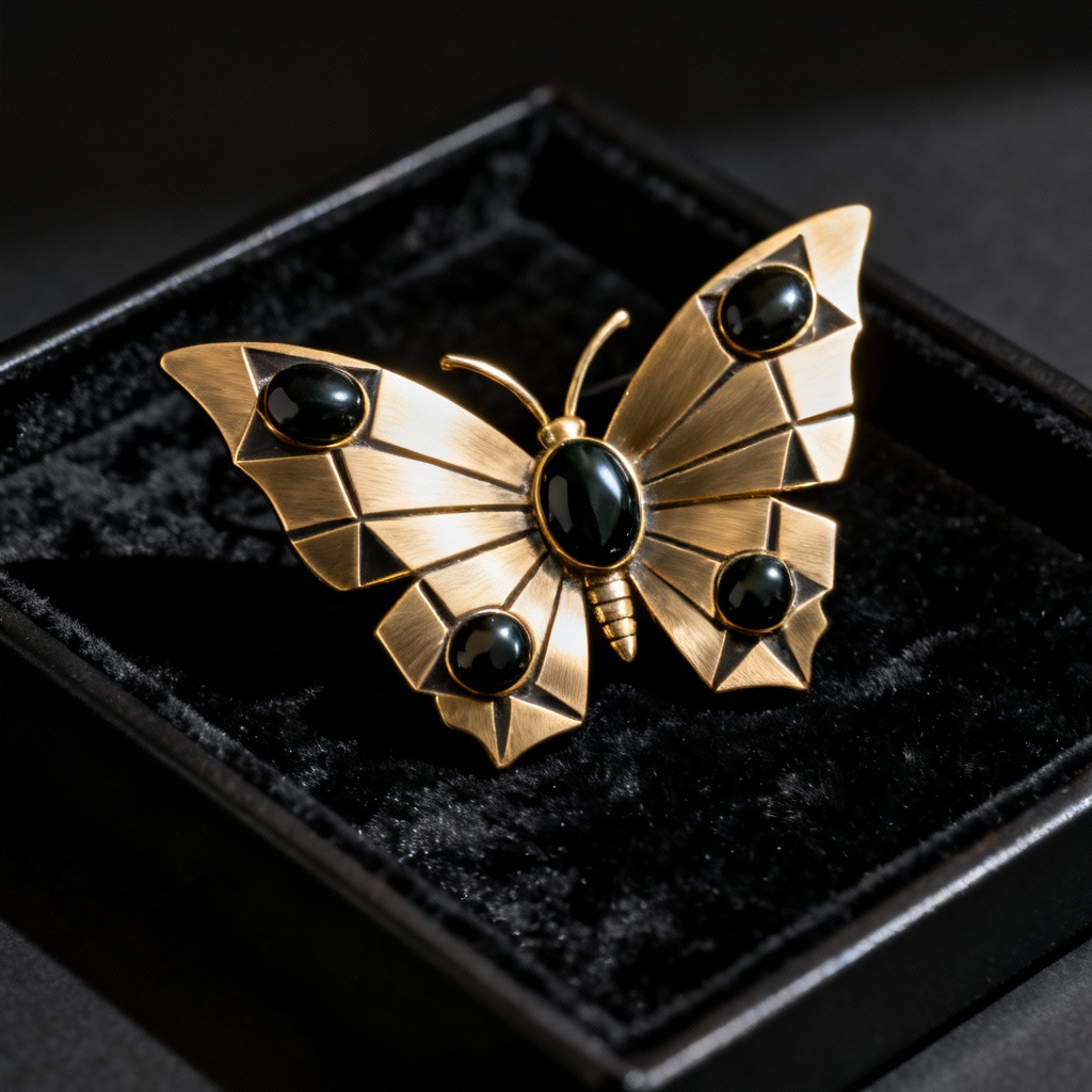 AI art deco butterfly brooch with geometric lines