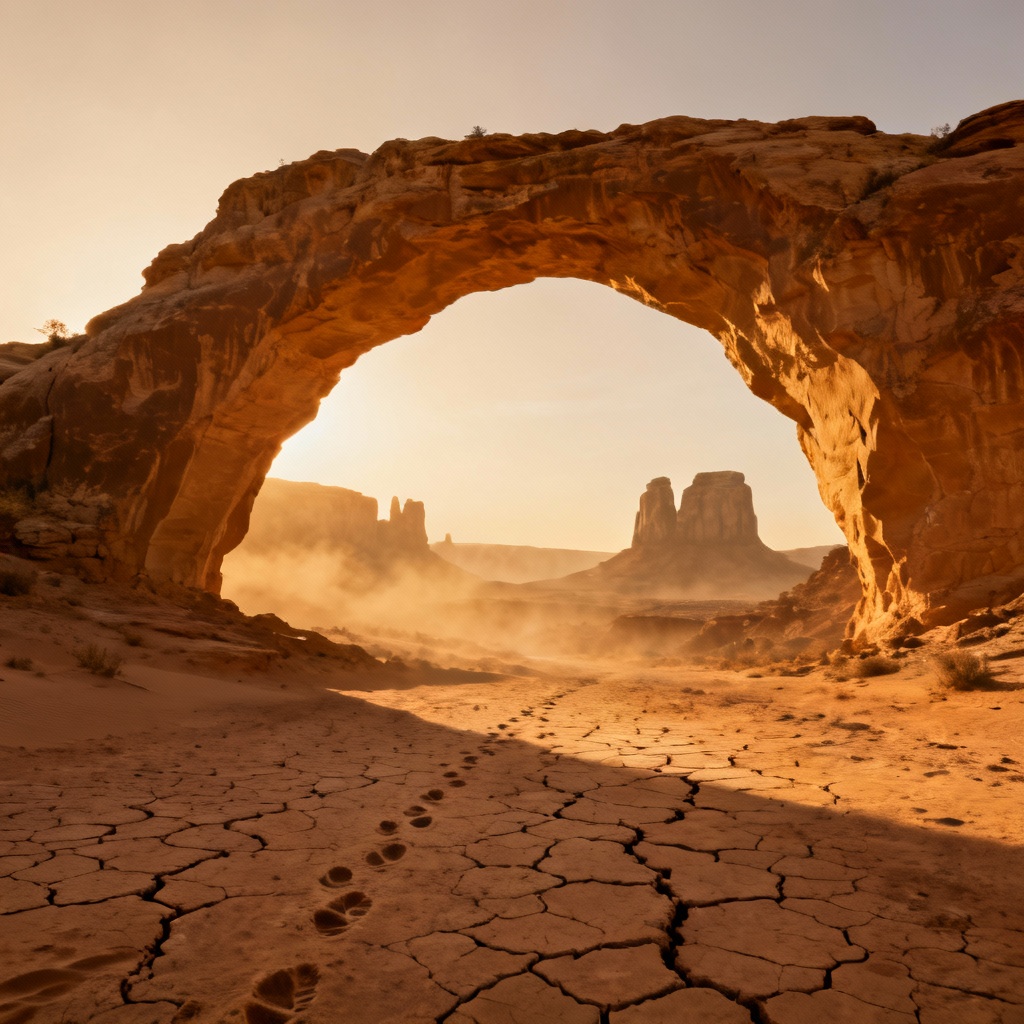 AI eroded sandstone arch in golden hour light