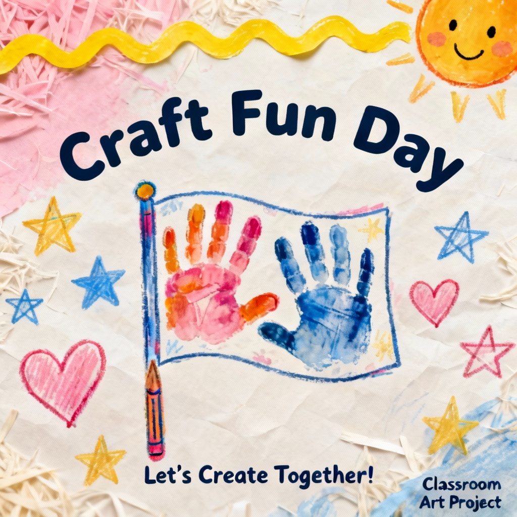 AI kids handprint flag classroom Independence Day art