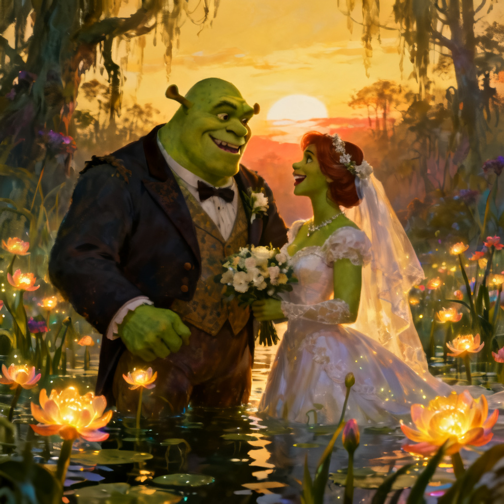 AI Ogre Wedding Poster created with Shrek-inspired generator