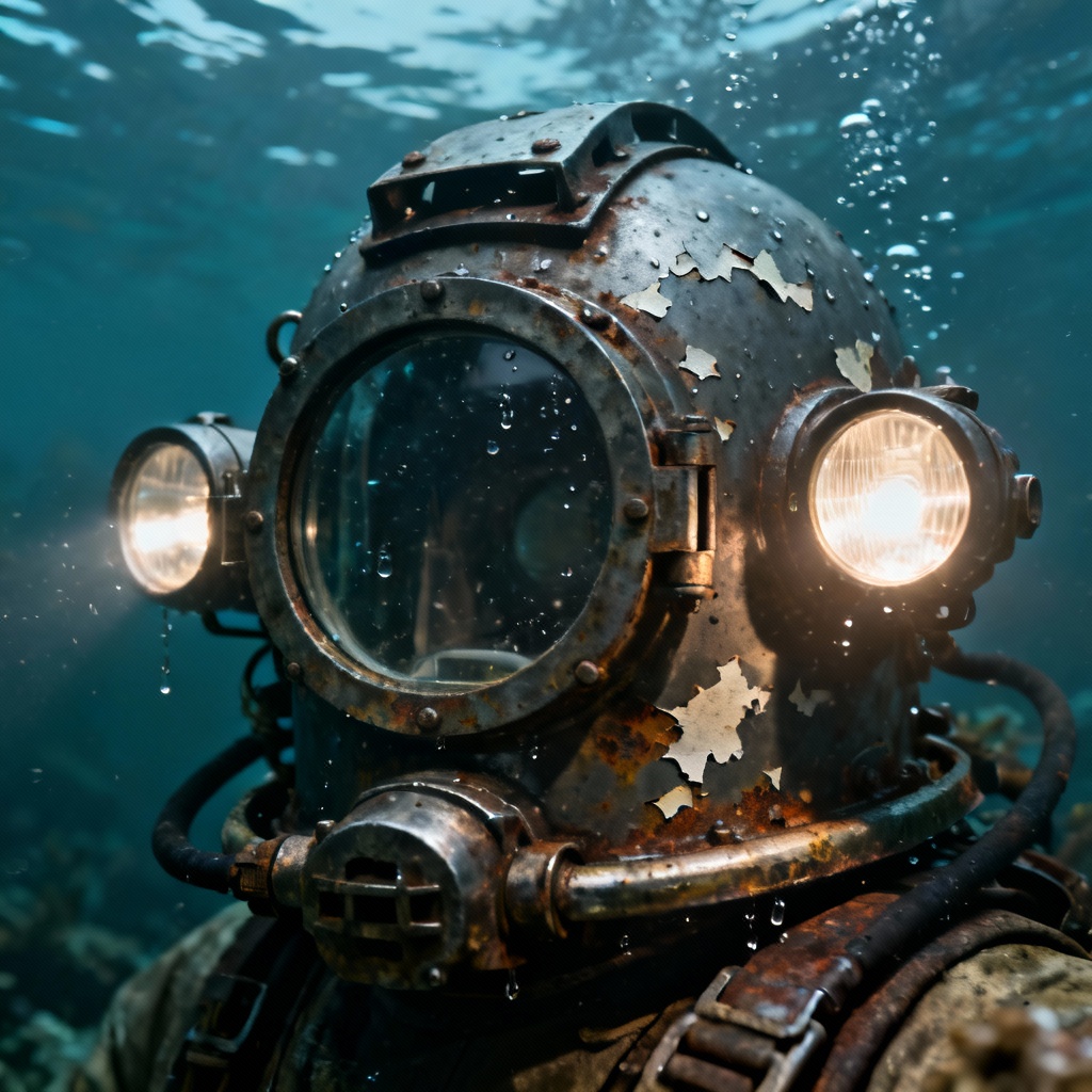 AI industrial deep sea helmet with floodlights