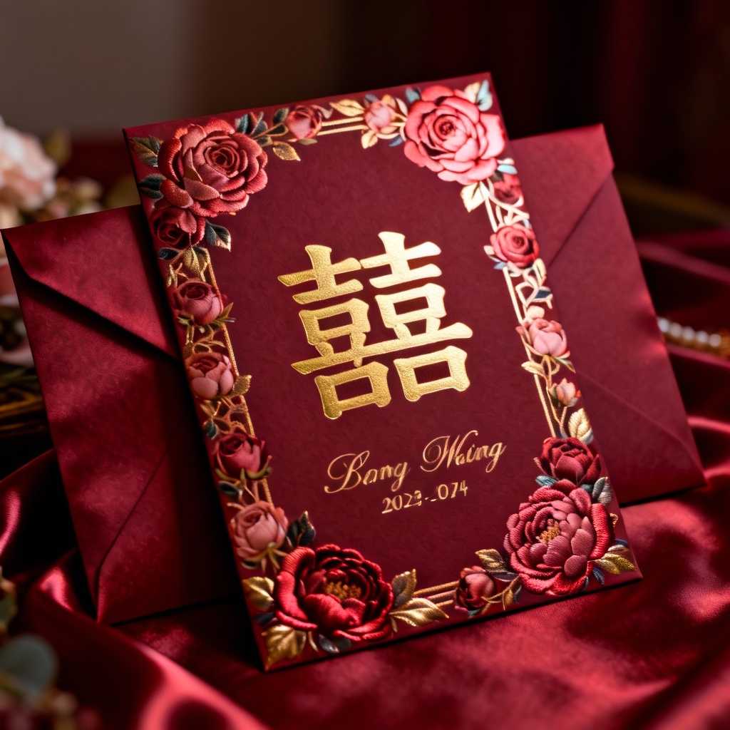 Wedding double happiness lai see with foil and floral border