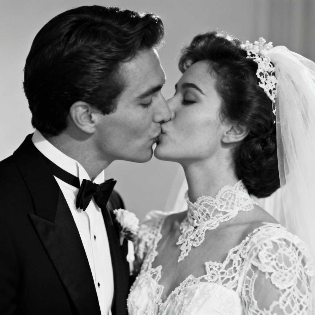 AI Vintage Black And White Wedding Kiss