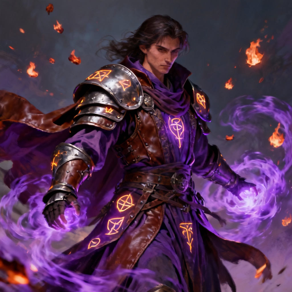 AI arcane battle mage armored robes with glowing runes
