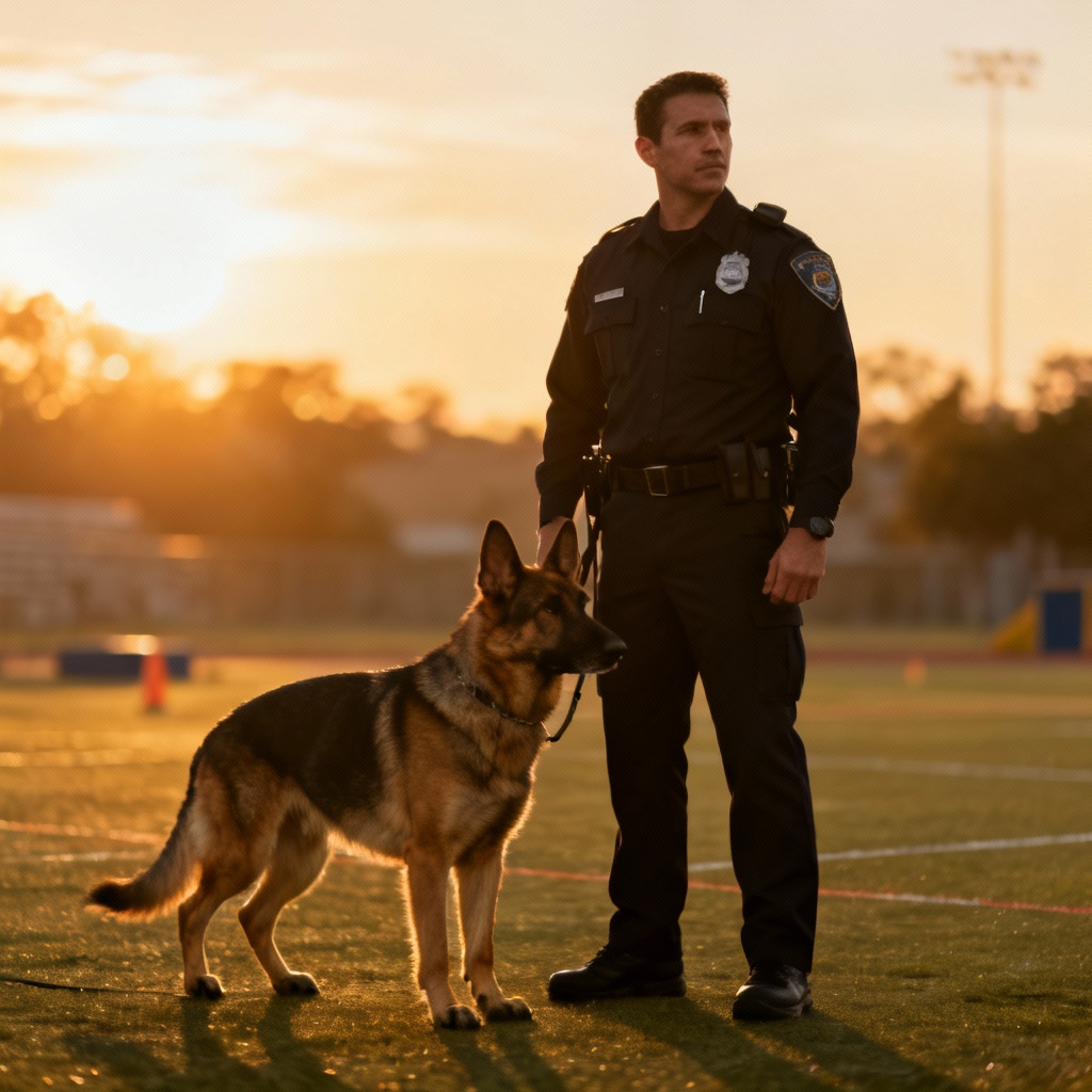 AI K9 unit portrait at sunrise