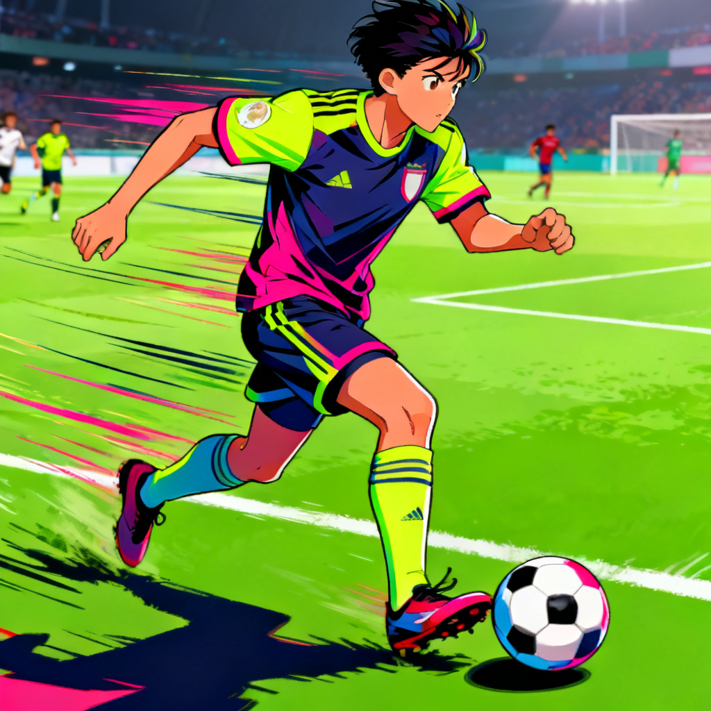 AI anime soccer player dribbling