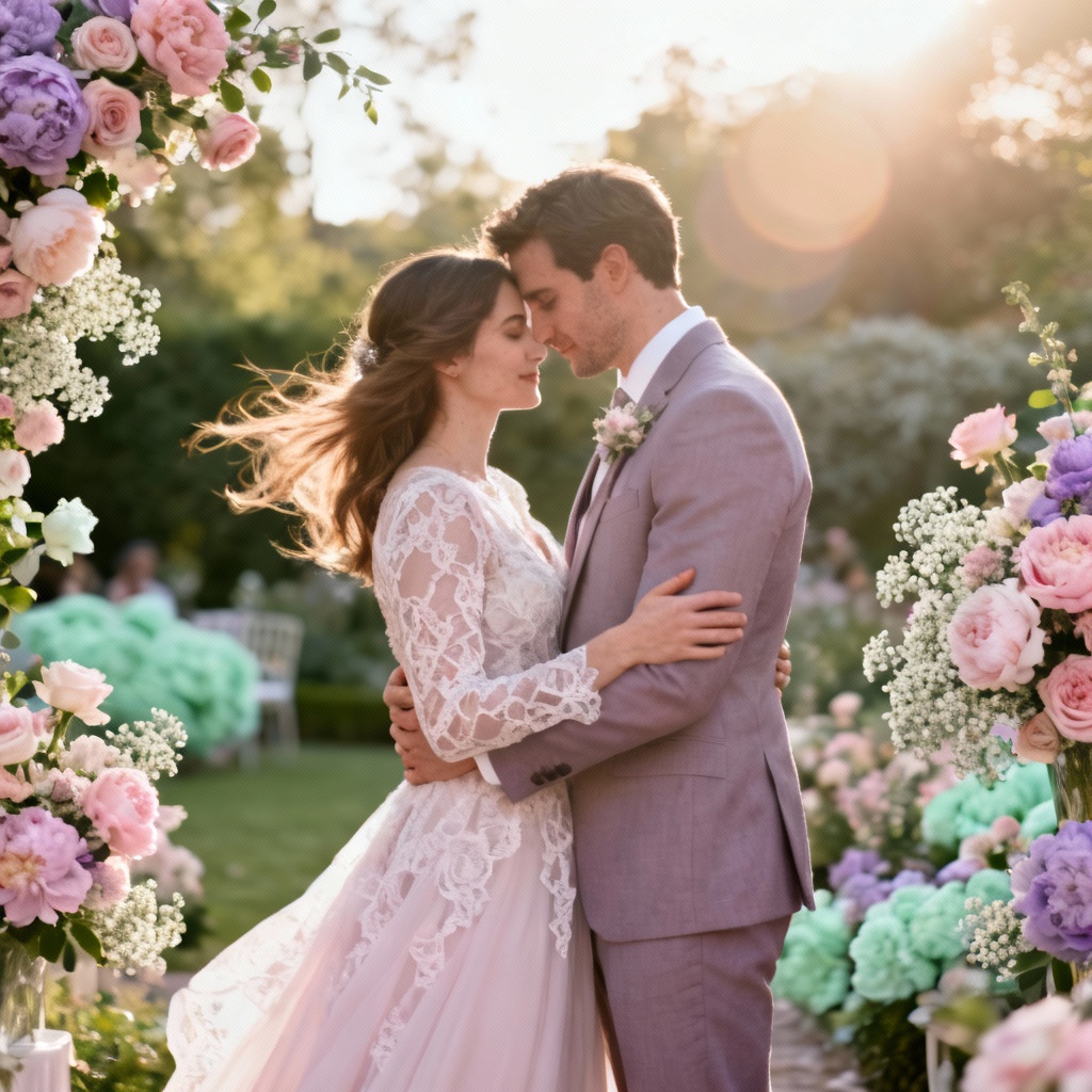 AI elegant wedding couple embrace