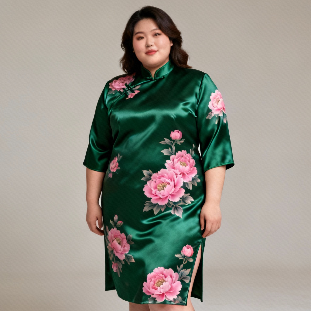 AI plus size floral qipao design