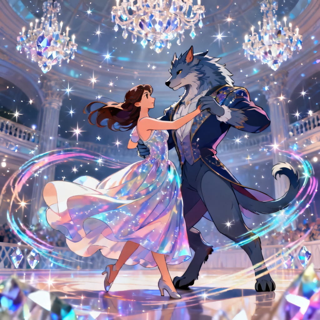 AI anime Beauty and Beast ballroom art