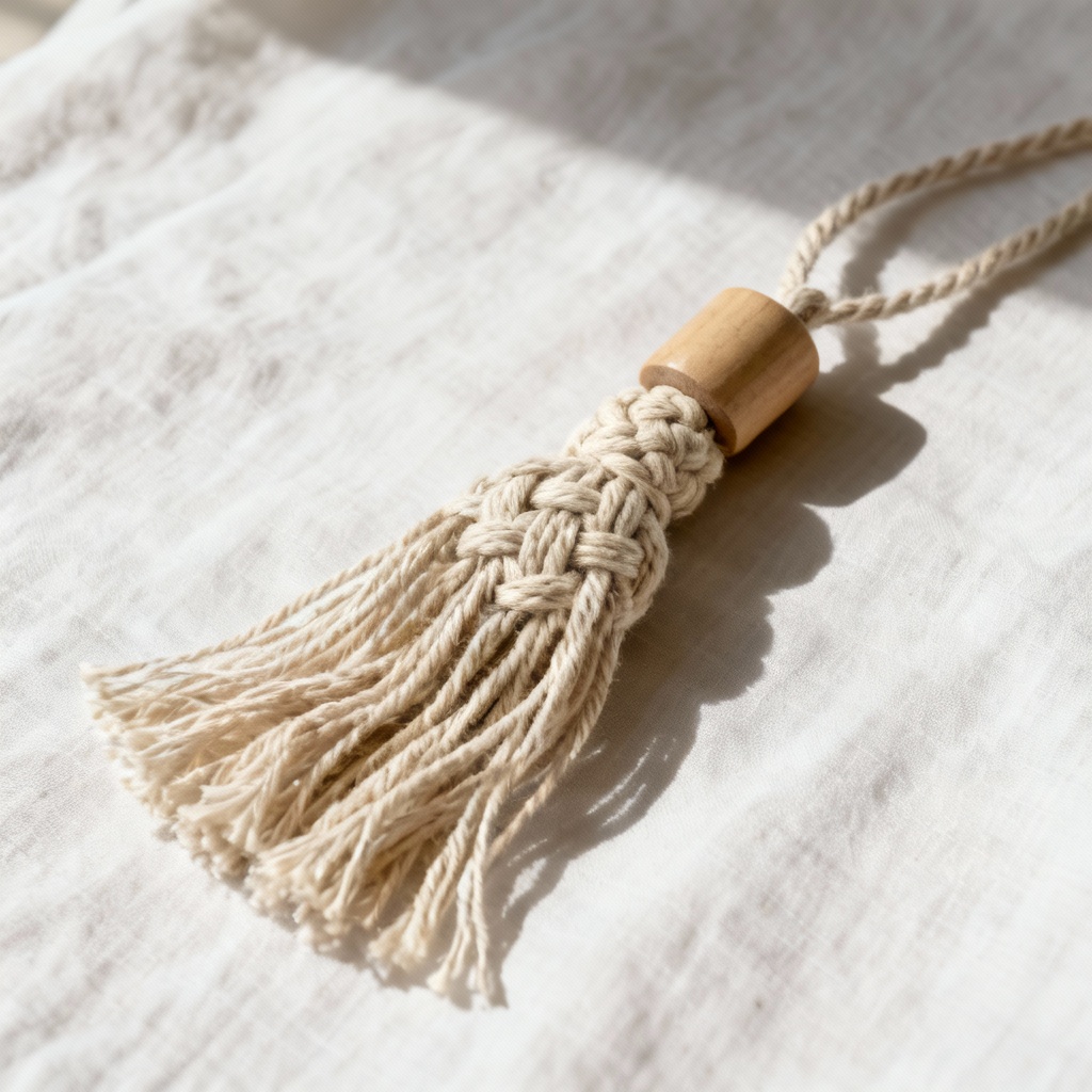 AI macrame cotton tassel with wooden bead in boho style