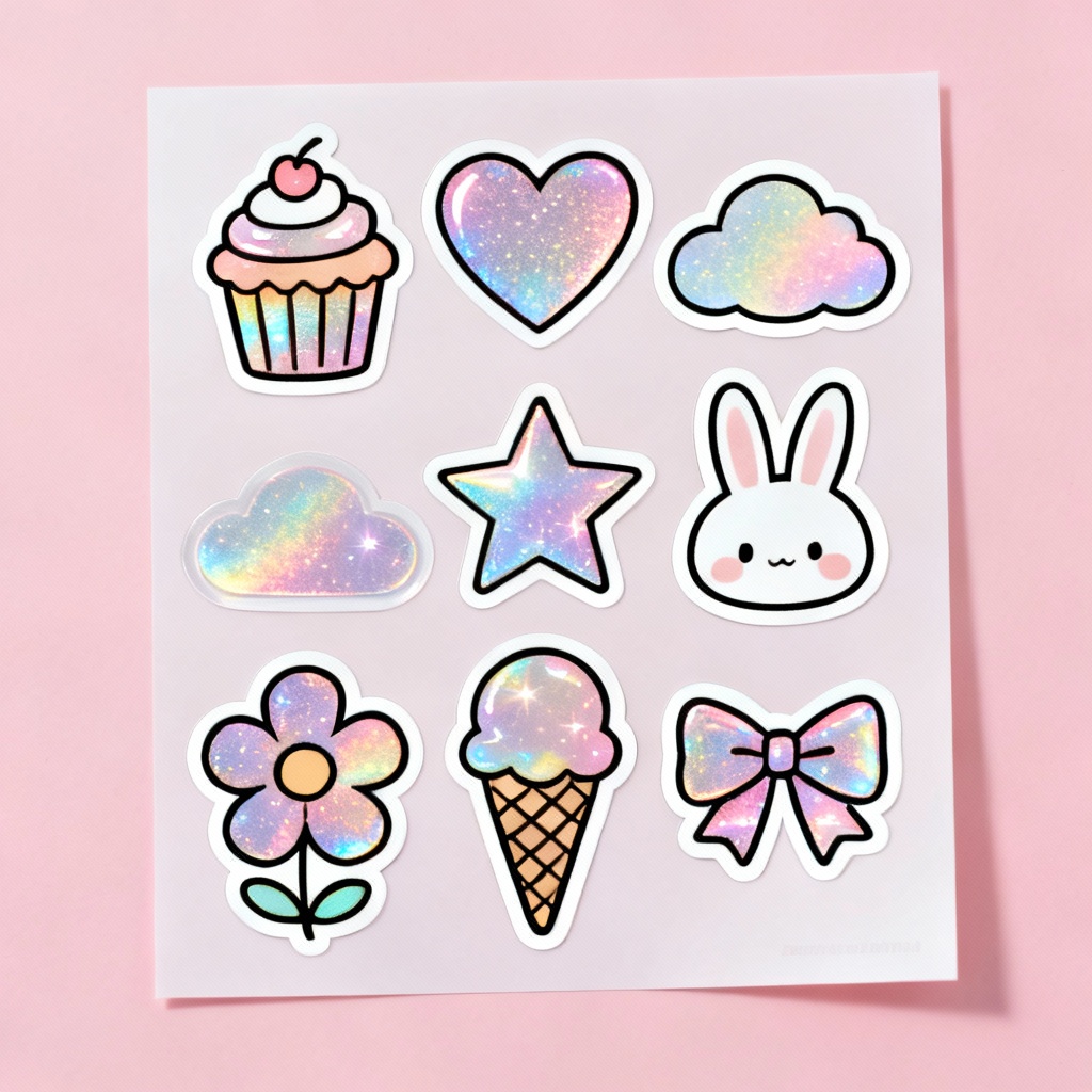 AI Holographic Glitter Sticker Sheet