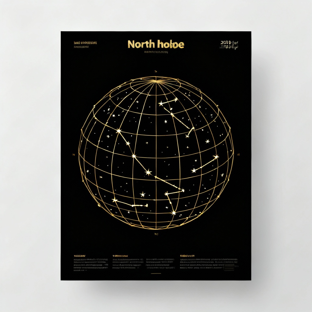 Minimalist black and gold star map poster design