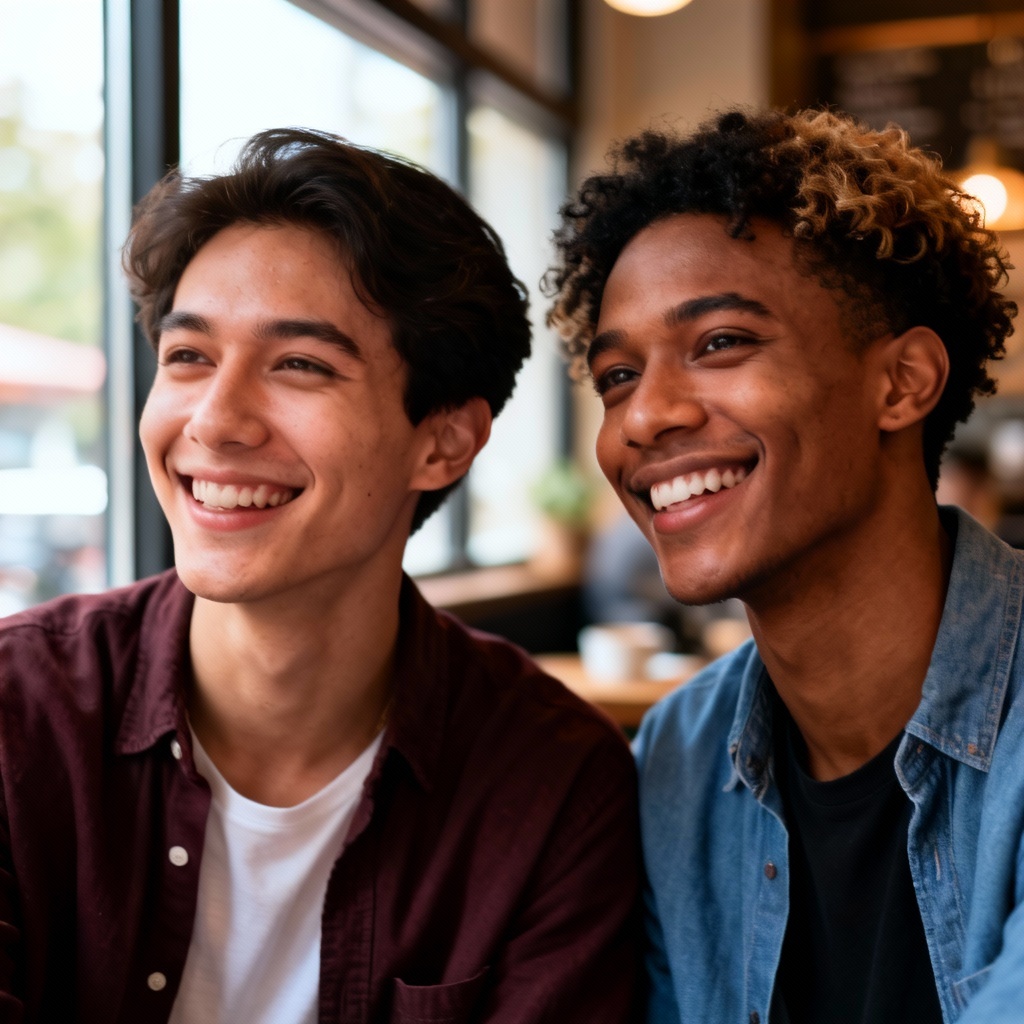 AI friends smiling lifestyle portrait
