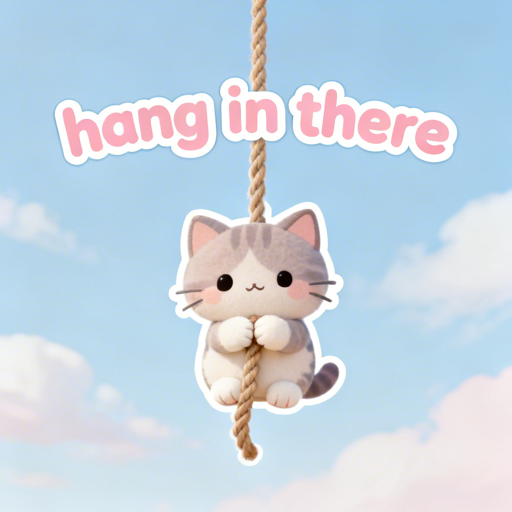 Kawaii hang in there cat poster in pastel minimal style