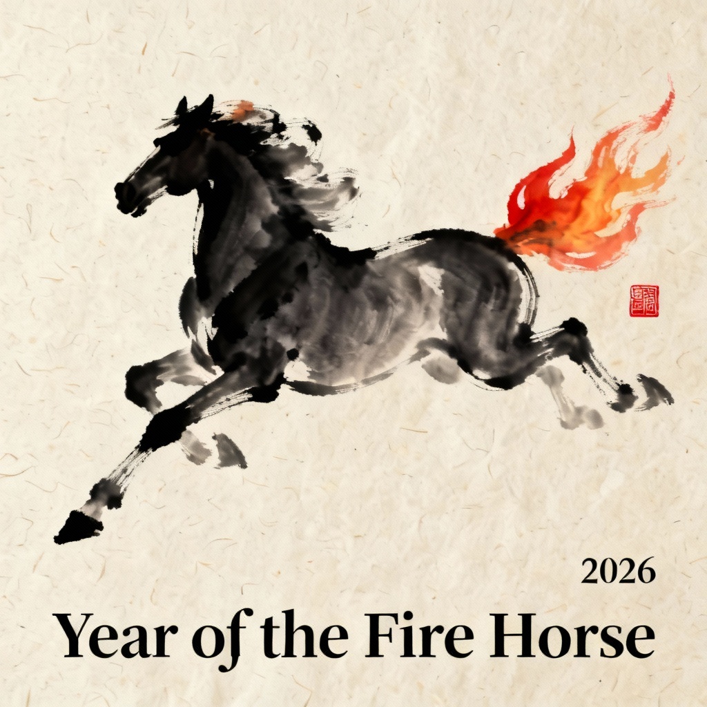 AI Minimalist Brush Calligraphy Fire Horse Card