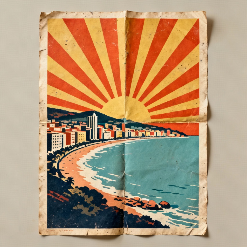 AI retro travel poster with aged paper and distressed texture