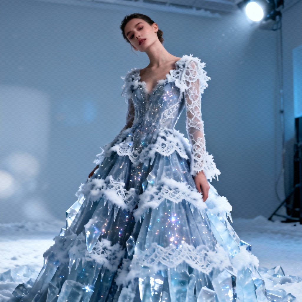 AI fashion portrait with ice-covered couture