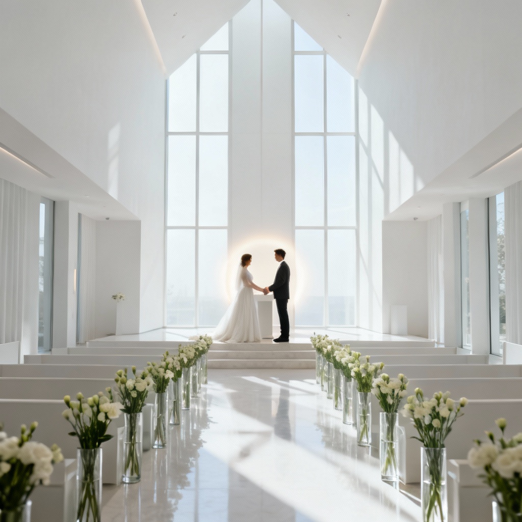 AI modern minimal indoor chapel wedding ceremony