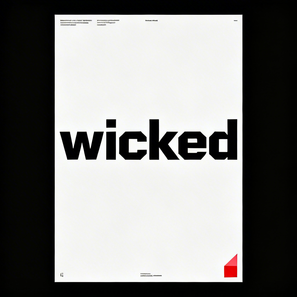 AI wicked poster in minimal noir style with stark contrast and red accent