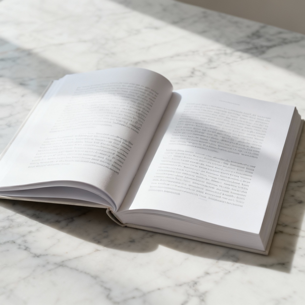 Open book mockup showing interior spread and typography