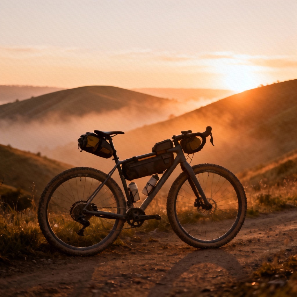AI gravel bike on sunrise gravel road