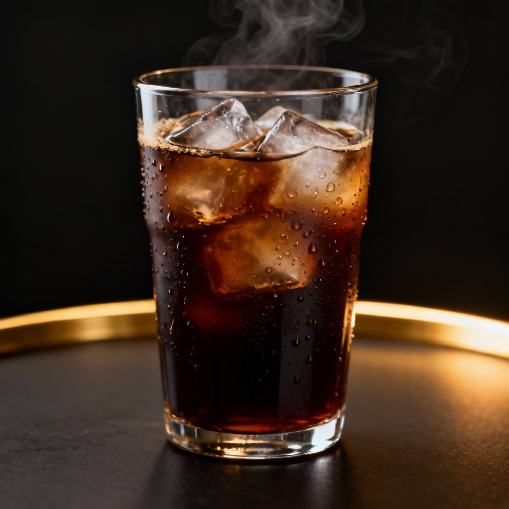 AI iced coffee with condensation and glow