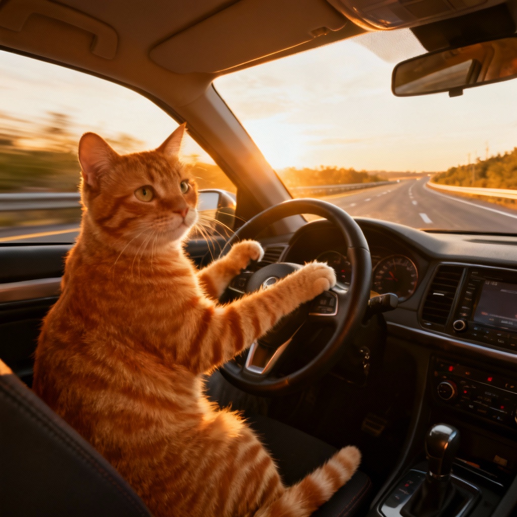 AI Driving Cat Road Trip Meme