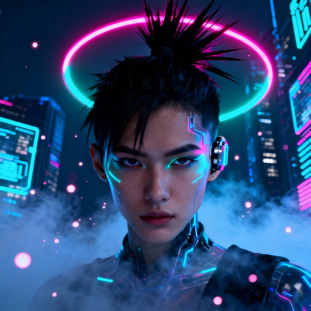 AI cyberpunk portrait with sharp samurai spikes