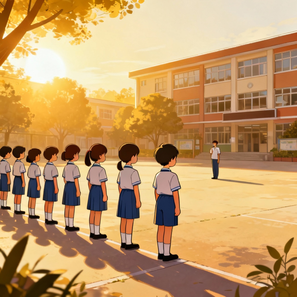 AI school assembly with uniformed students