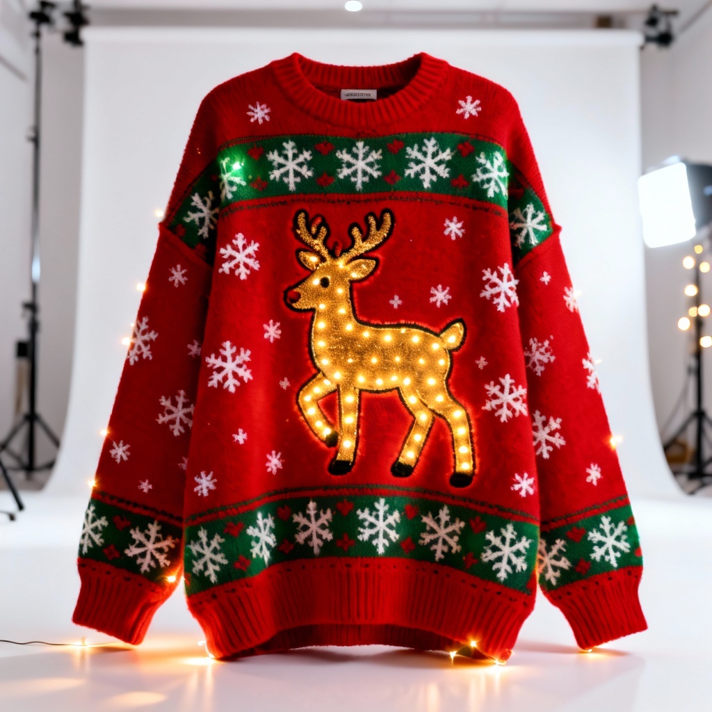 AI ugly Christmas sweater with festive patterns