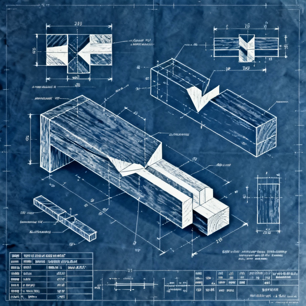 AI blueprint of dovetail joints with detailed measurements