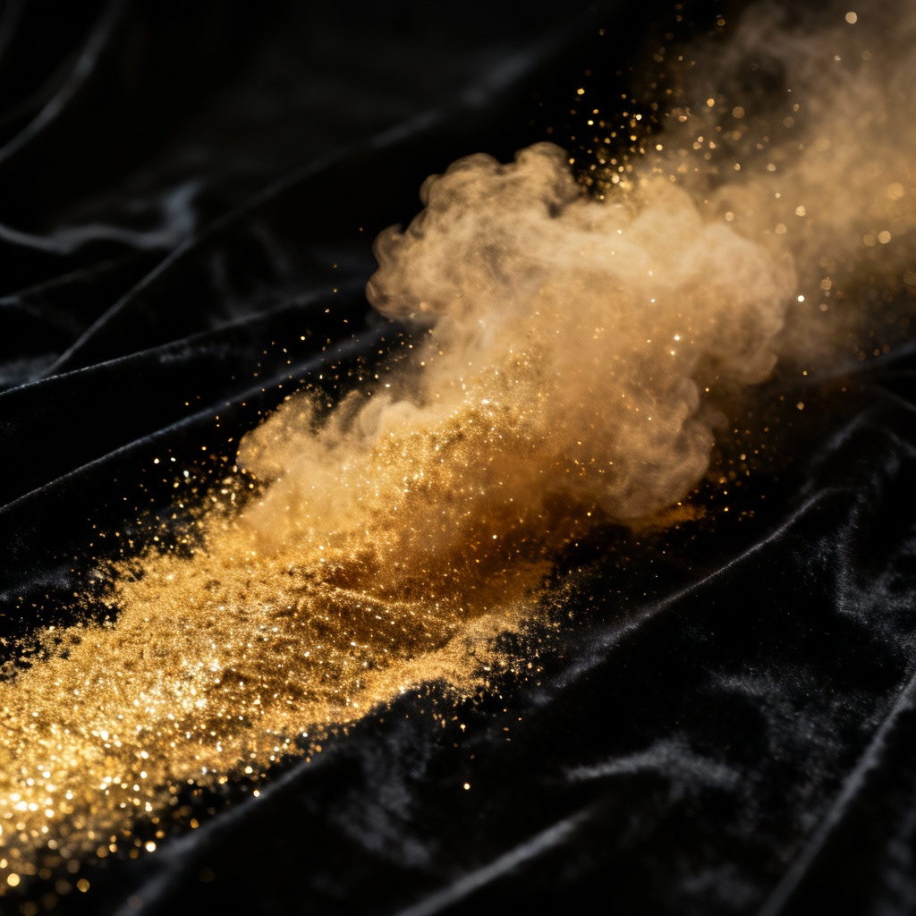 Abstract gold dust burst on black velvet backdrop