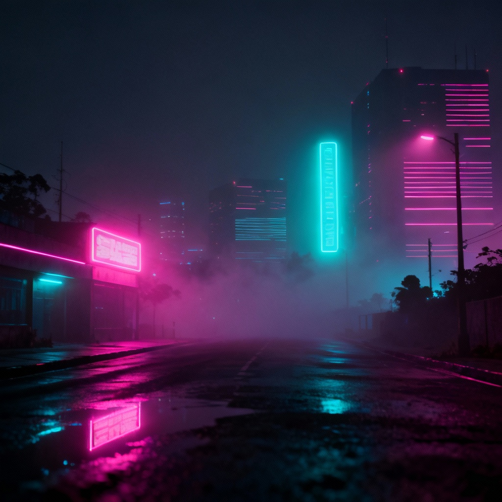 AI Vaporwave Dark Cityscape