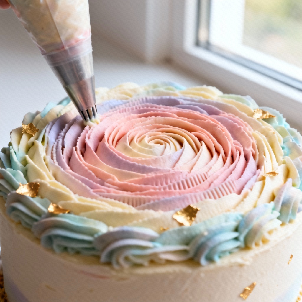 AI ombre buttercream rosette cake top with piping bag