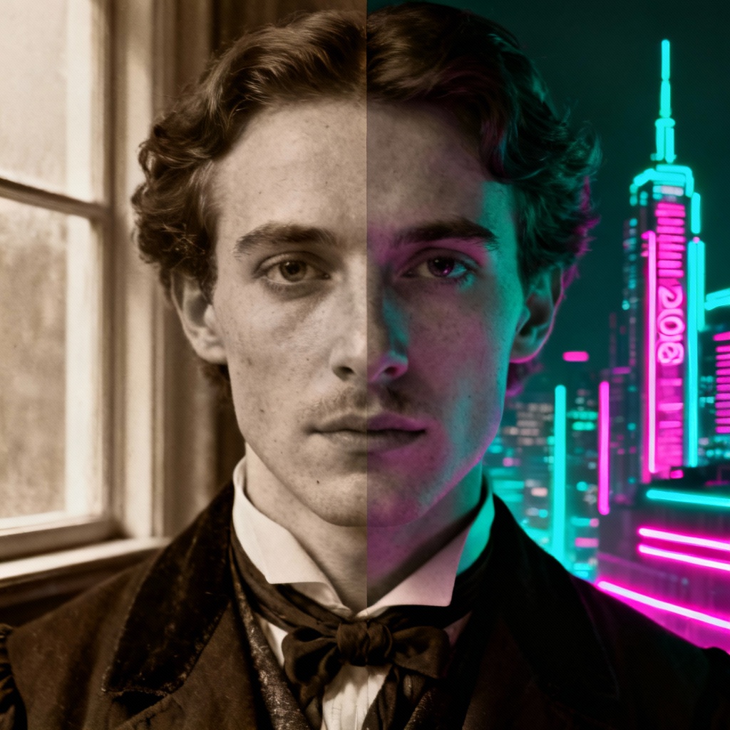 AI Time Machine Before and After Portrait