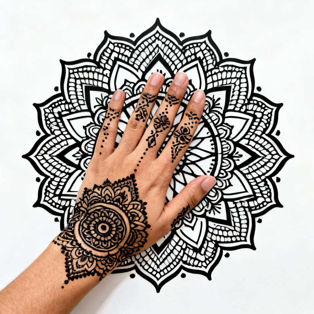 AI henna inspired mandala hand tattoo design