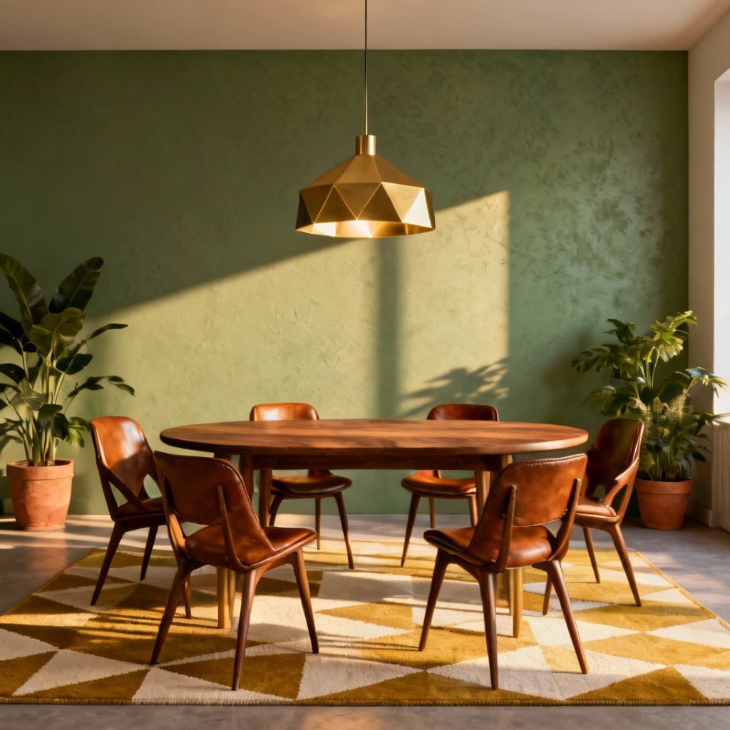 AI Mid-century modern dining room with walnut and brass