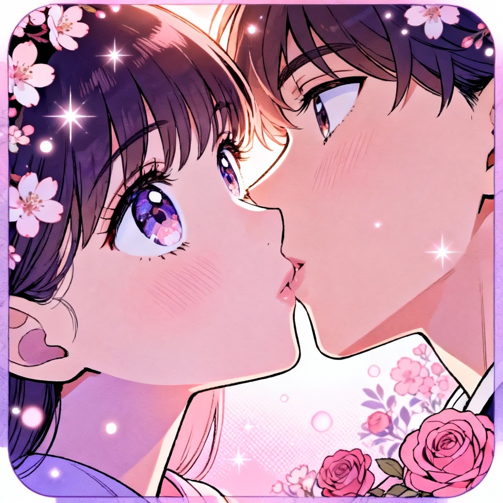 Shojo romance close-up with sparkles and soft screentone