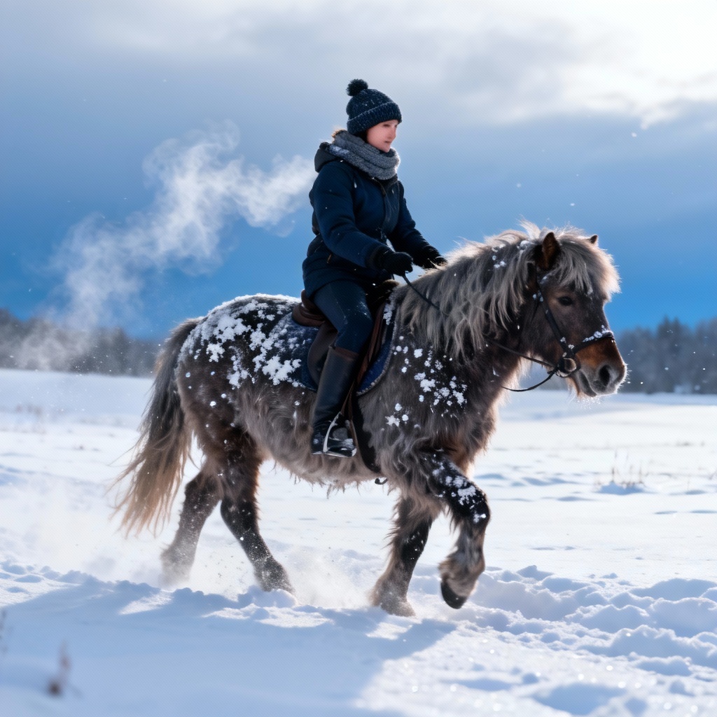 Winter snow pony trek photoreal
