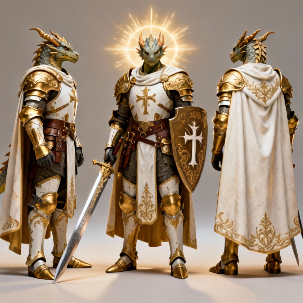 AI dragonborn paladin character turnaround sheet