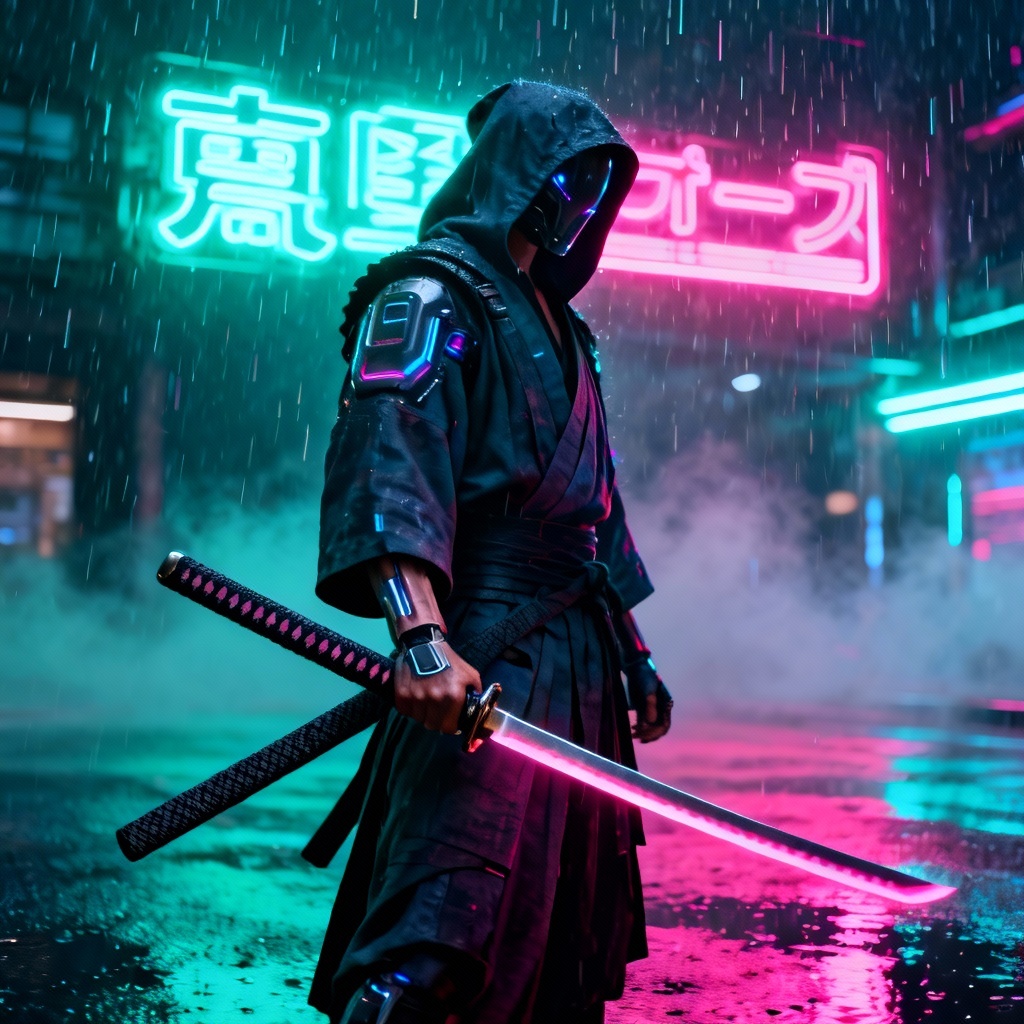 AI cyberpunk warrior ronin