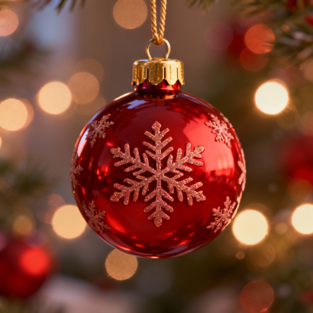 3D red ornament Merry Christmas wallpaper with bokeh lights