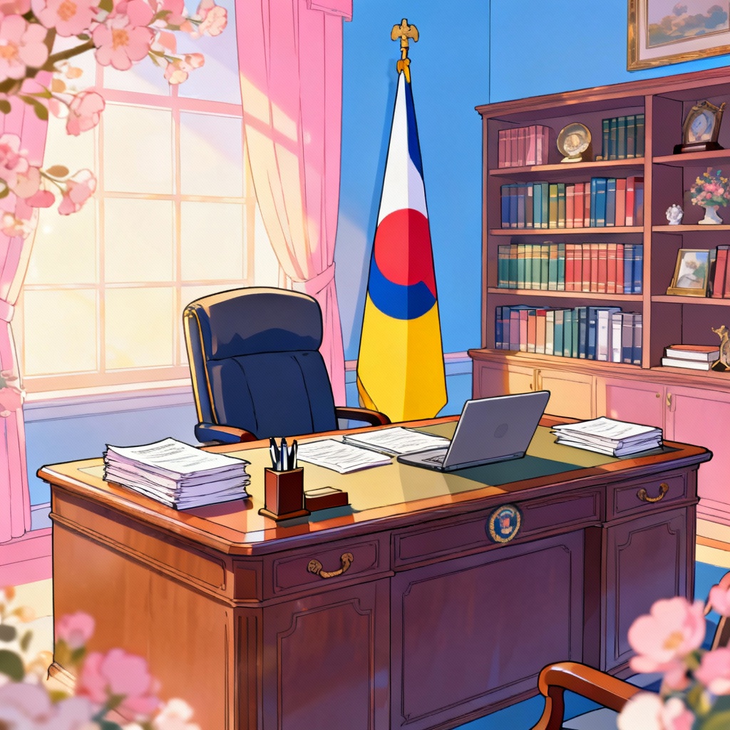 AI anime presidential desk office scene