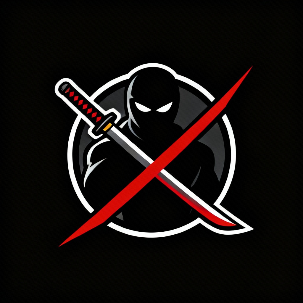 AI ninja logo with katana crest and shadow silhouette