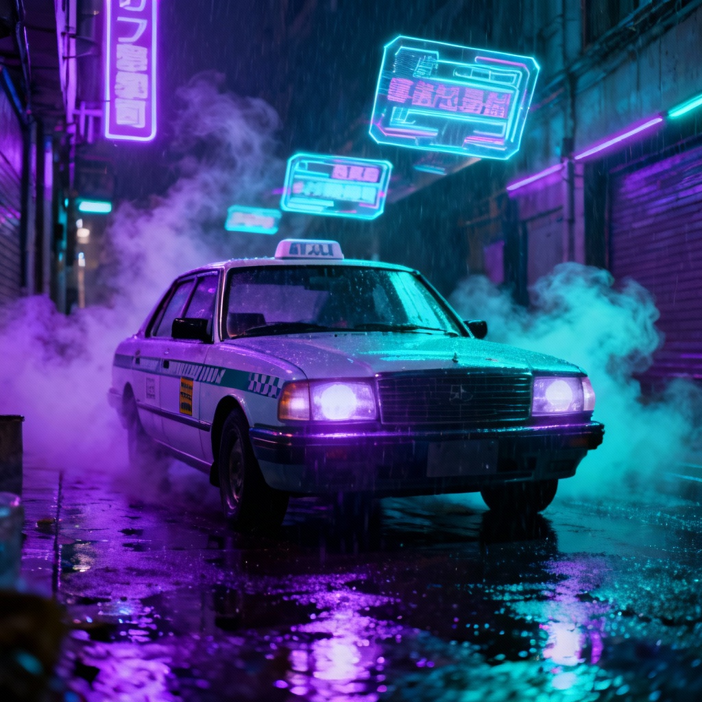 AI Cyberpunk Taxi Car Scene