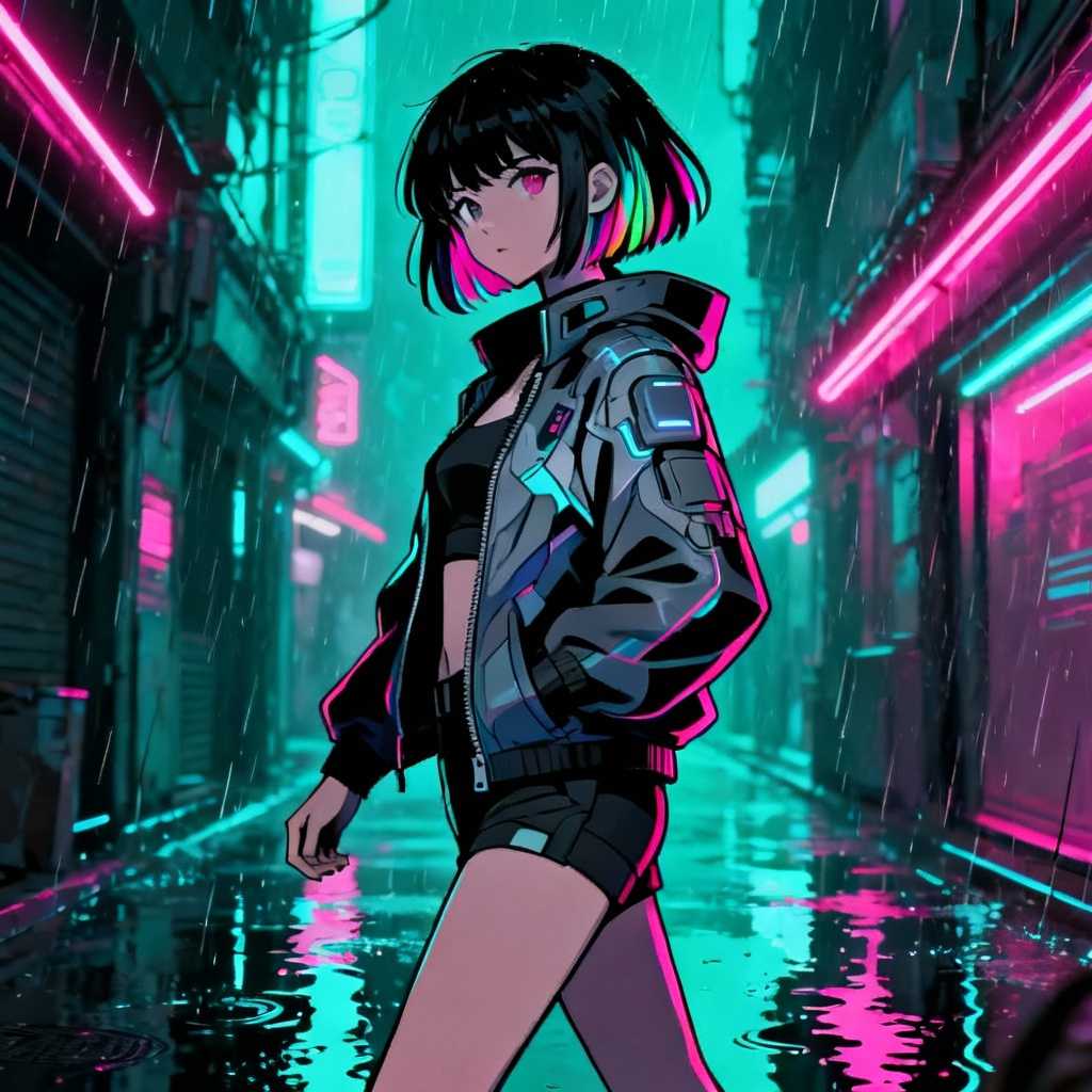 AI Anime Girlfriend in Neon Cyberpunk Street